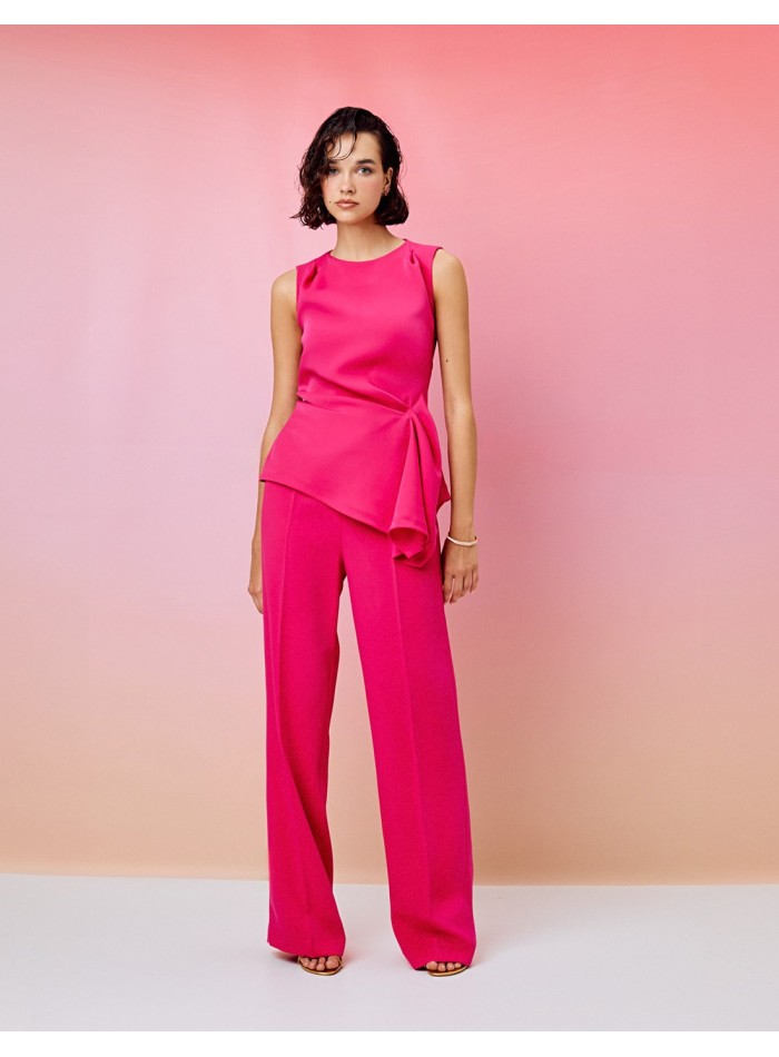 High-waisted straight-cut crepe trousers pink