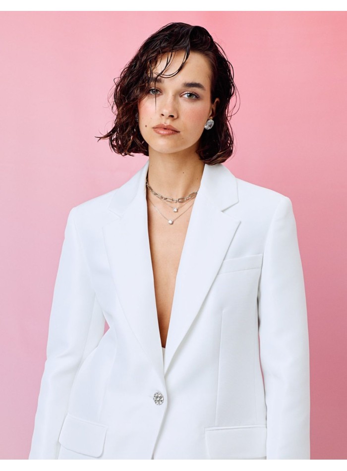 White blazer style jacket with lapels and...