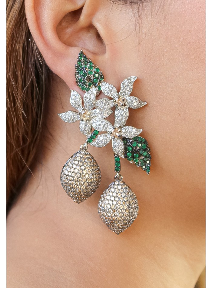 Flower bouquet and cubic zirconia earrings