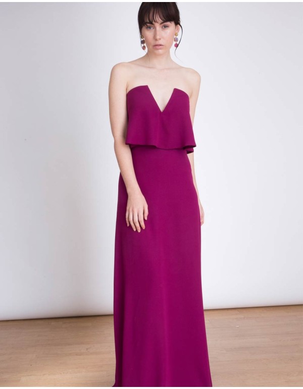 Strapless Long gown with ruffle and V neckline - Amelie Lauren Lynn London - 2