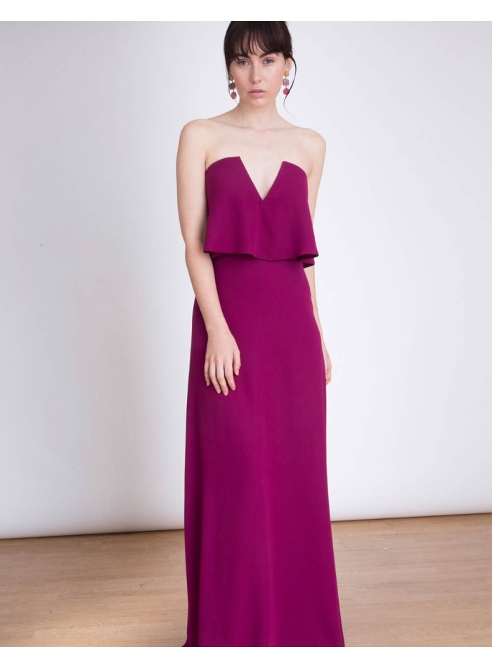 Strapless Long gown with ruffle and V neckline - Amelie Lauren Lynn London - 2