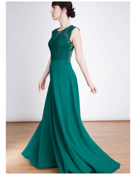 Vestido de fiesta largo verde con cuerpo  de encaje y espalda al aire INVITADISIMA Vestido de fiesta largo verde con cuerpo  de encaje y espalda al aire INVITADISIMA