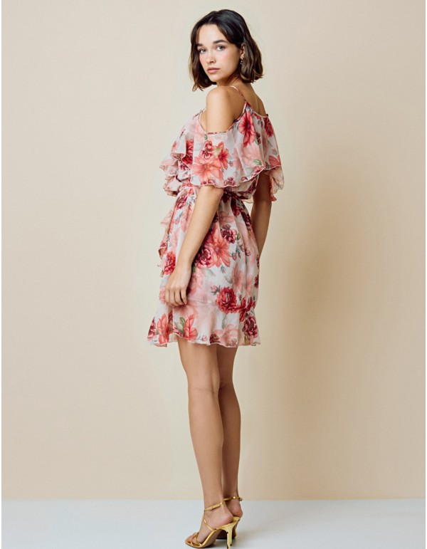 Vestido corto de fiesta estampado con detalle volantes 2