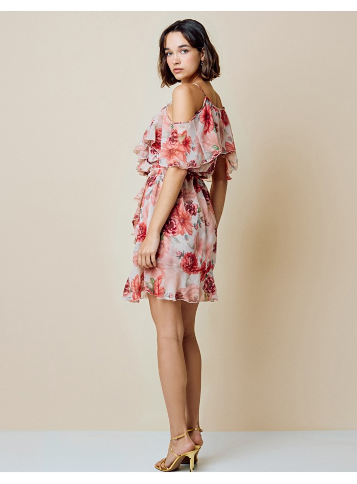 Vestido corto de fiesta estampado con detalle...