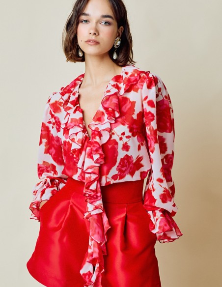 High-waisted red party shorts