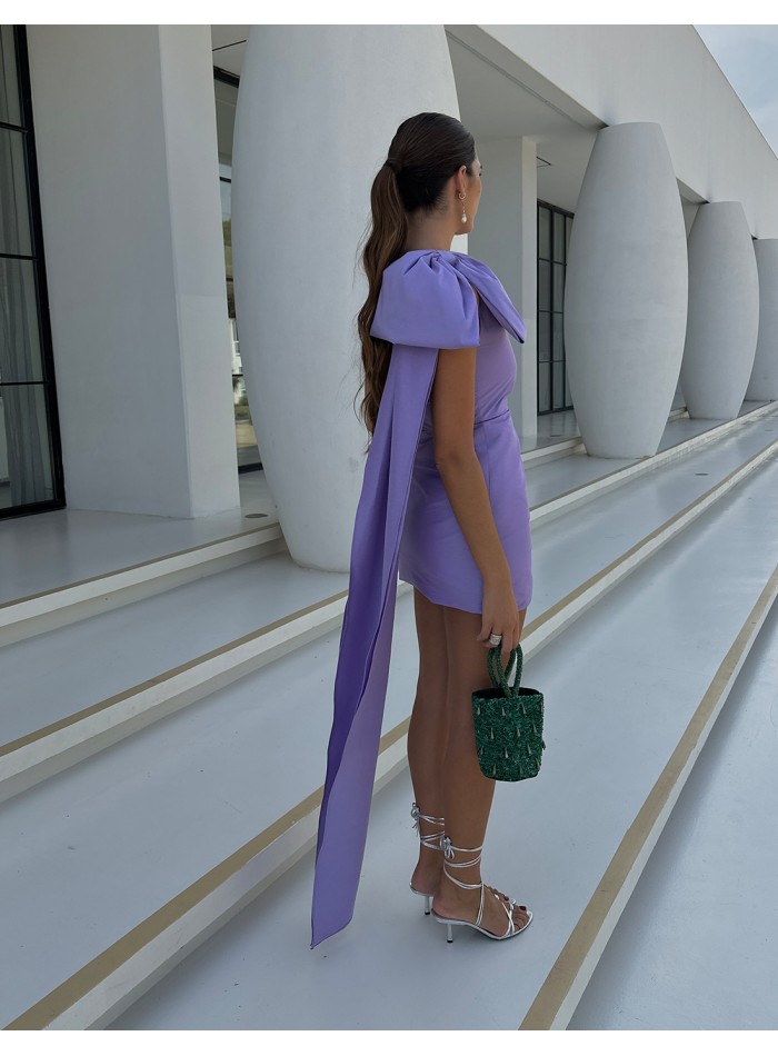 Asymmetric party dress with off-the-shoulder...