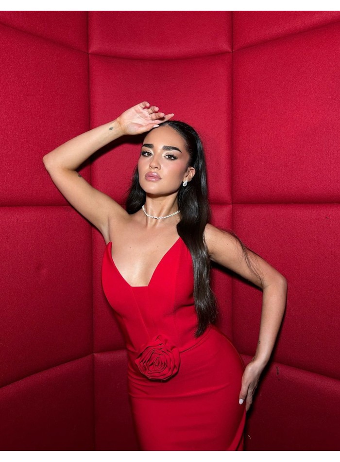 Robe de cocktail sans bretelles avec maxi fleur...