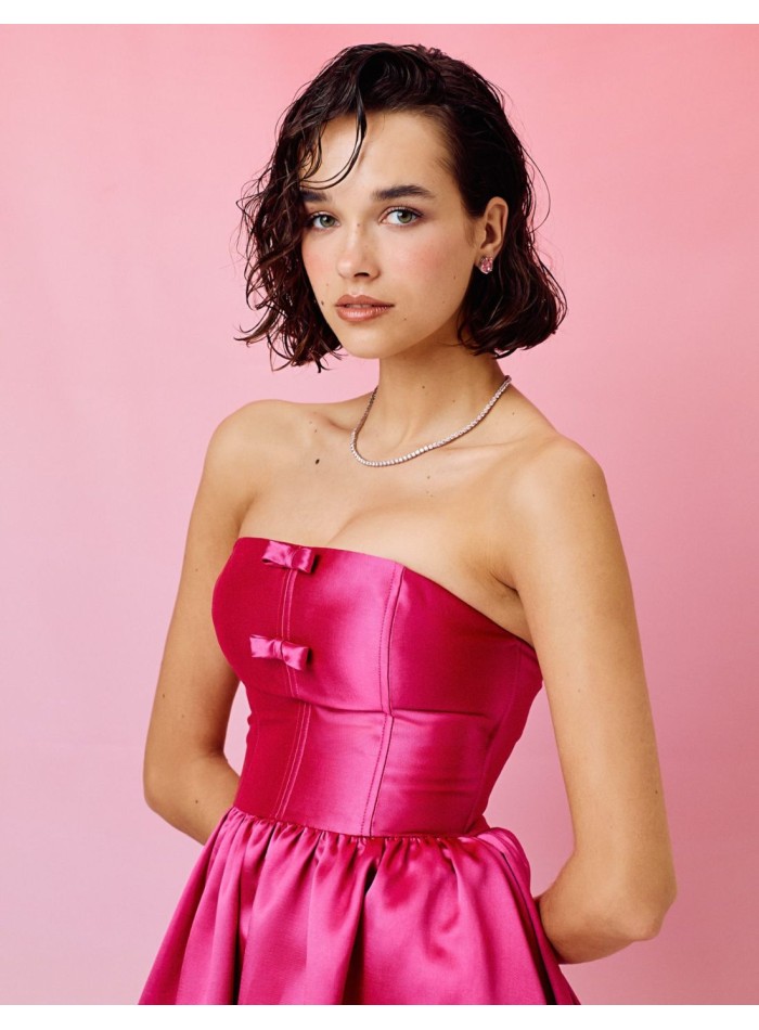 Midi party dress with bandeau neckline and...