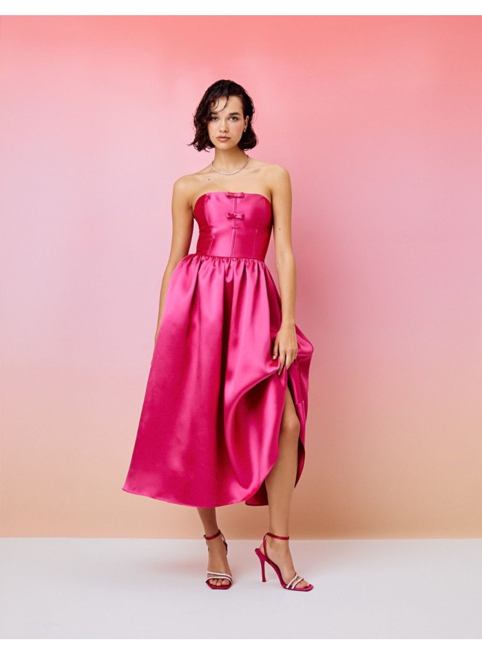 Midi party dress with bandeau neckline and...