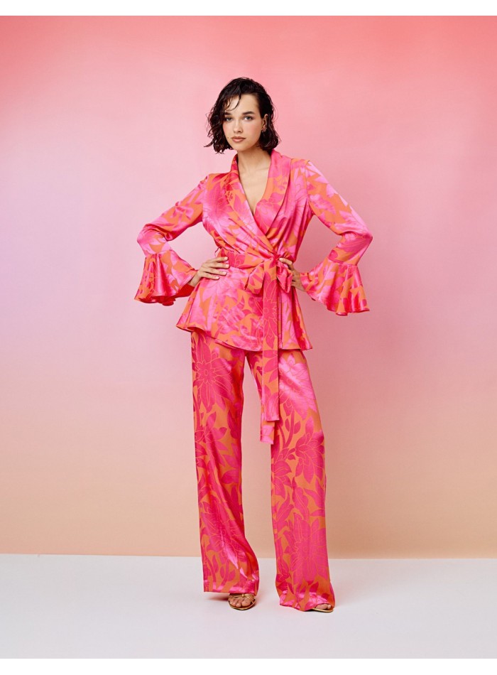 Blouse imprimée de style blazer à manches évasées