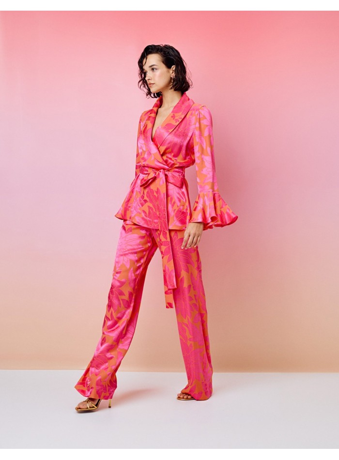 Blouse imprimée de style blazer à manches évasées