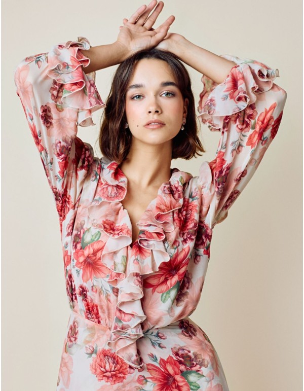 Vestido largo de fiesta vaporoso con estampado floral 2