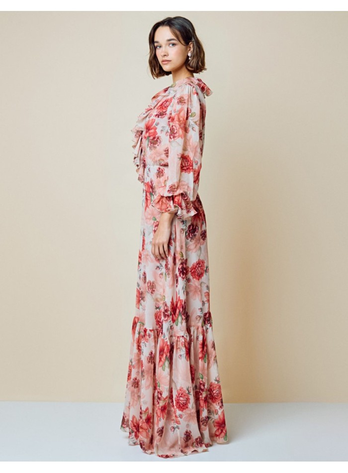 Robe longue de fête fluide à imprimé floral
