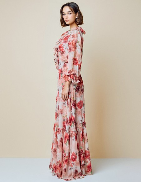 Vestido largo de fiesta vaporoso con estampado floral