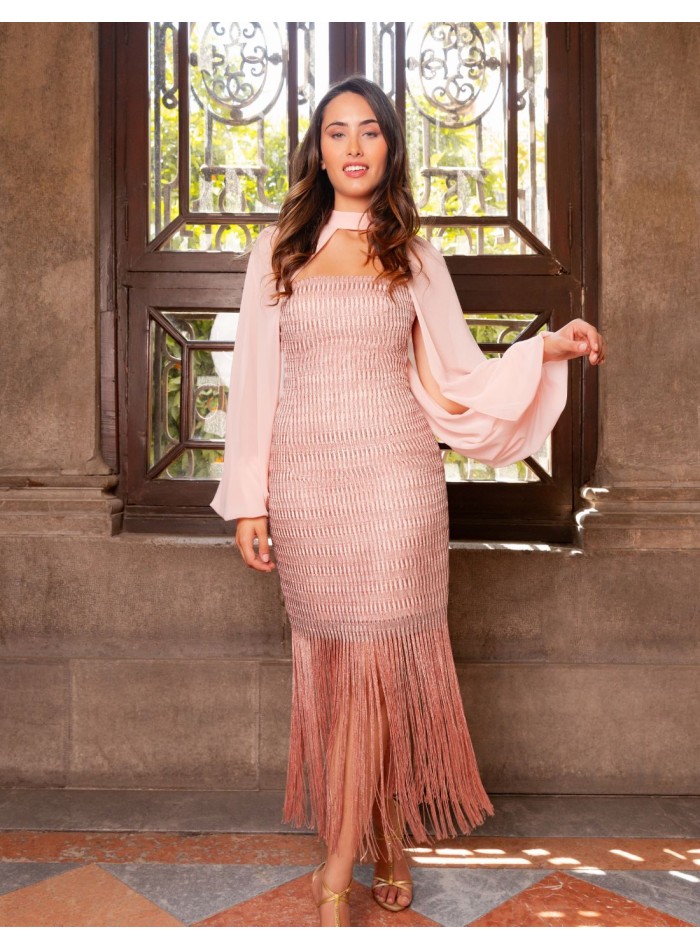 Party dress with glitter and detachable chiffon sleeves