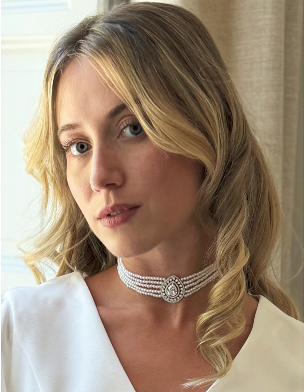 Choker gota con circonitas y piedra cristal 2