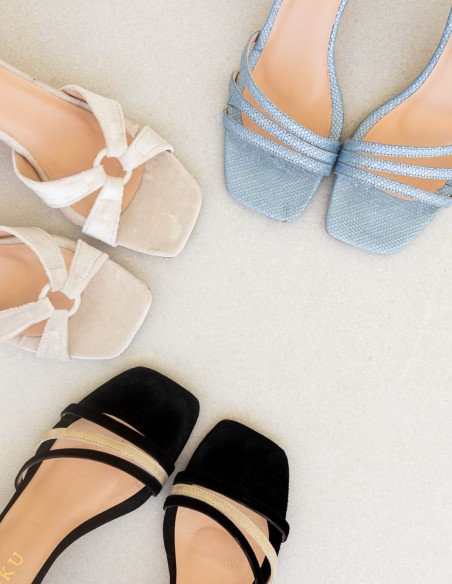 Two-tone party sandal with square suede heel