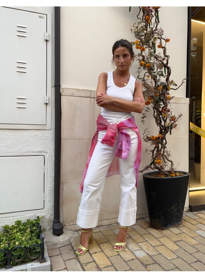 Sandalia de fiesta con tiras color lima y dorado