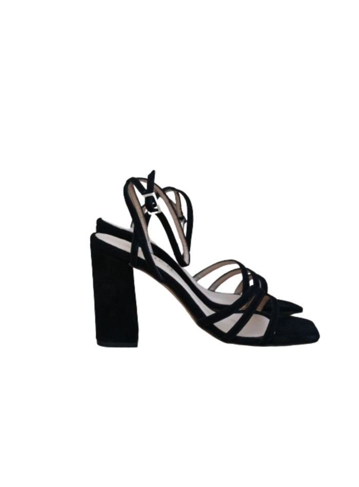 Bicolour party sandal with square suede heel