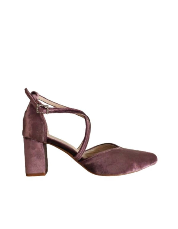Zapato de fiesta morado de terciopelo con tacón ancho