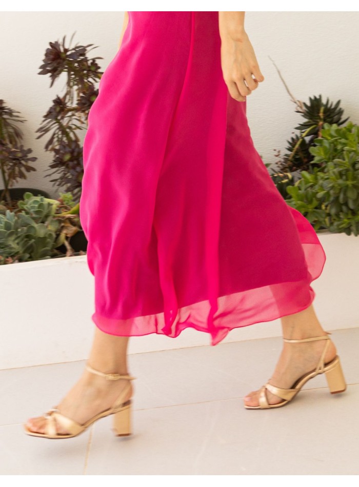 Golden leather party sandal with ankle strap