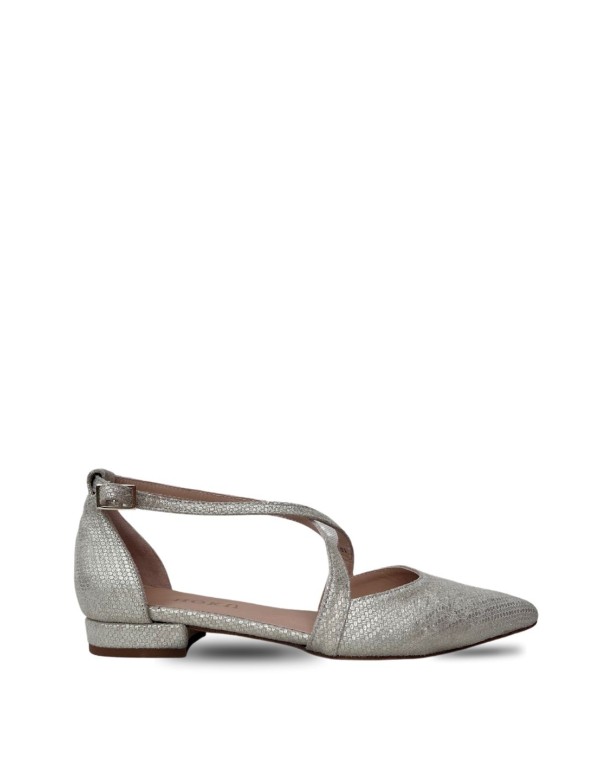 Ballerine plate en cuir avec tissu texturé