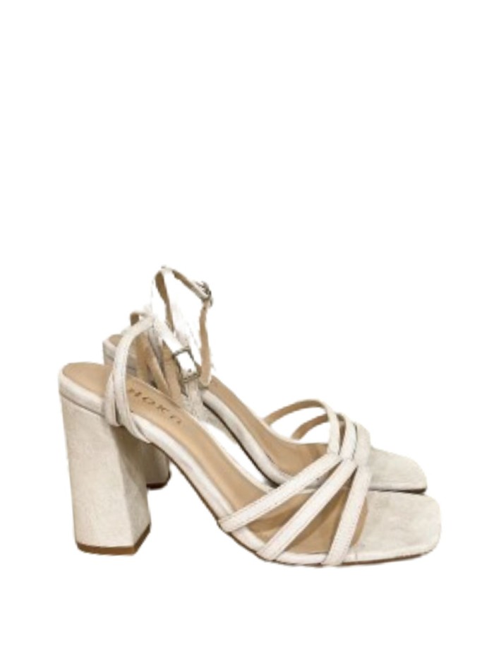 Off-white party sandal with square heel in suede