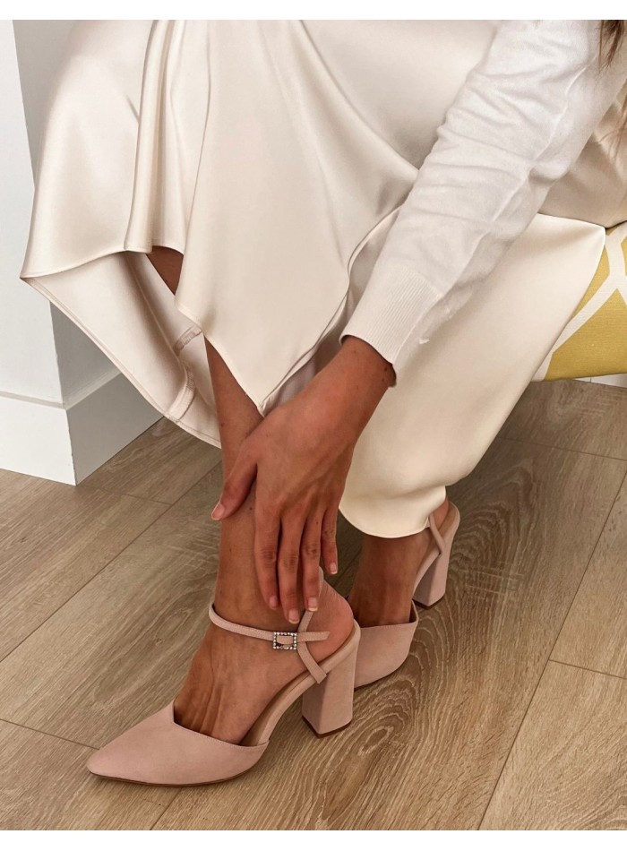 Suede pink suede party shoes with heels