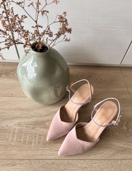 Suede pink suede party shoes with heels