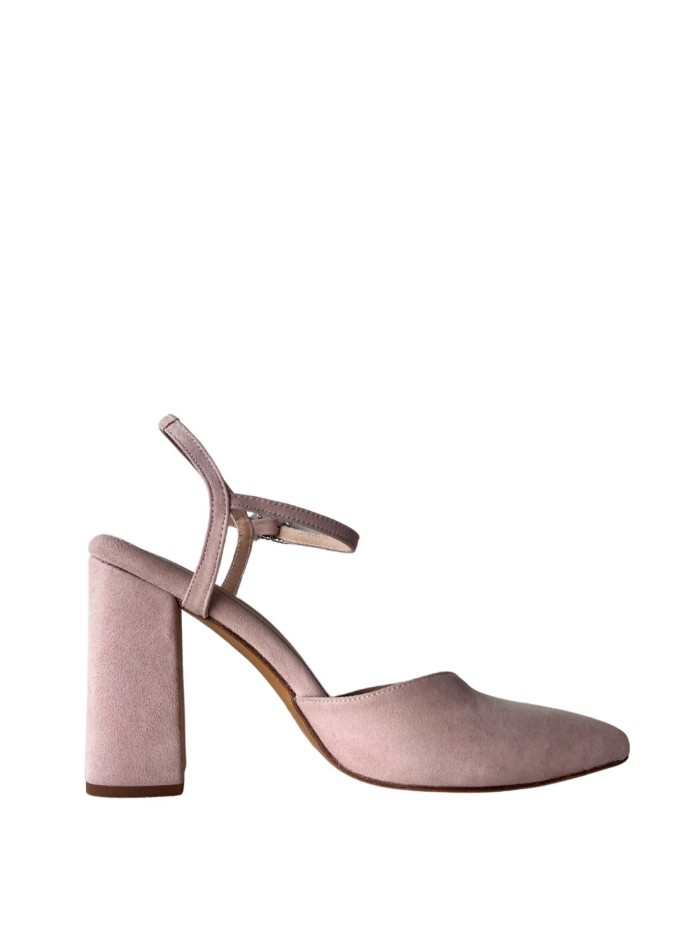 Pink suede heeled party shoes