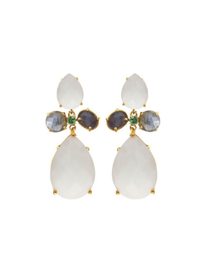 Long earrings with white quartz stones - Crete