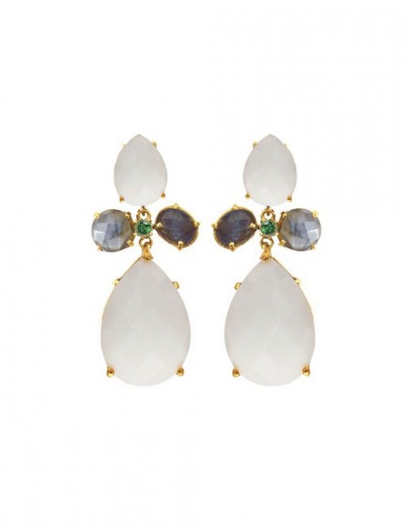 Long earrings with white quartz stones - Crete