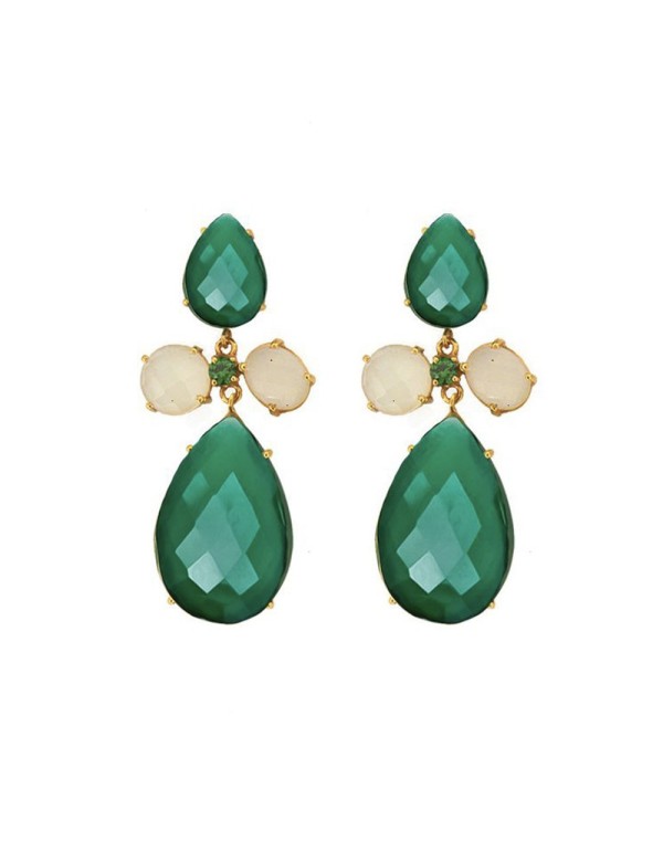 Long earrings with green quartz stones - Crete
