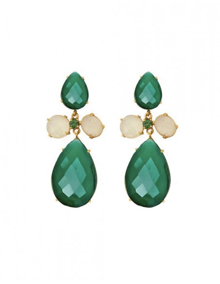 Long earrings with green quartz stones - Crete
