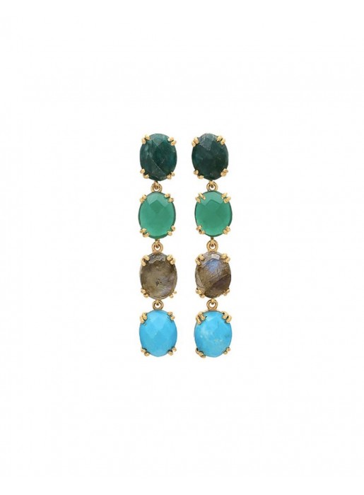 Long earrings with green and blue stones - Liz Welowe - 1