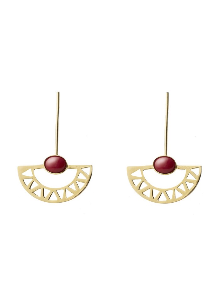 pendientes de luna egipcios largos dorados con piedra roja de Li Jewels para INVITADISIMA