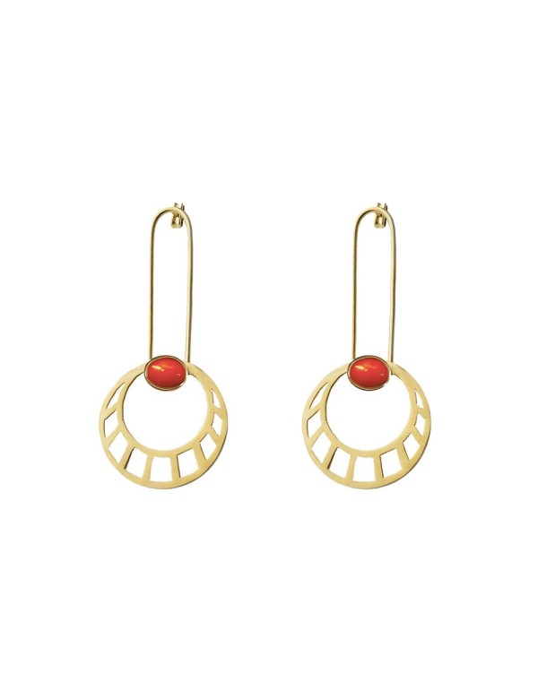 Golden Sun Earrings with Red Stone LI JEWELS - 1