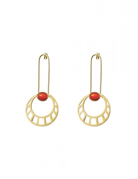 Golden Sun Earrings with Red Stone LI JEWELS - 1