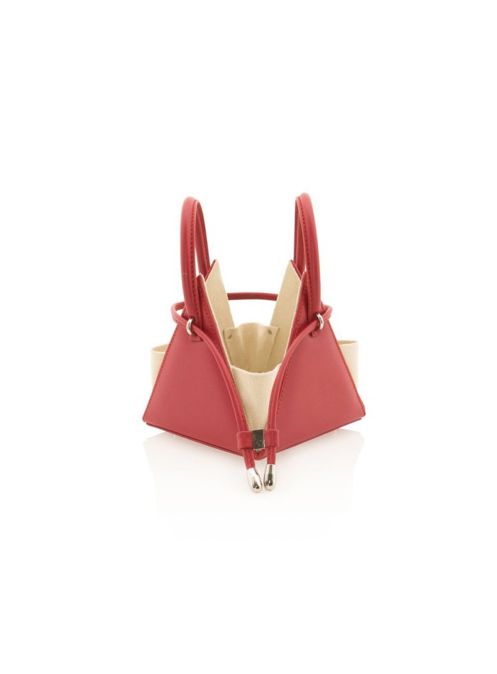 Red pyramid bag with round handles and handle - LIA MINI RED
