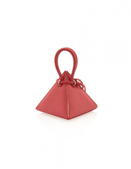 Red pyramid bag with round handles and handle - LIA MINI RED