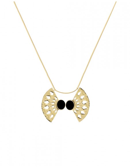 Gold fan necklace with black stone