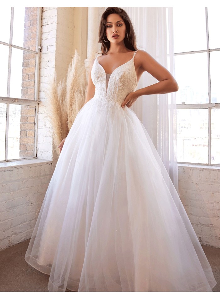 Wedding dress with rhinestone bodice and tulle skirt