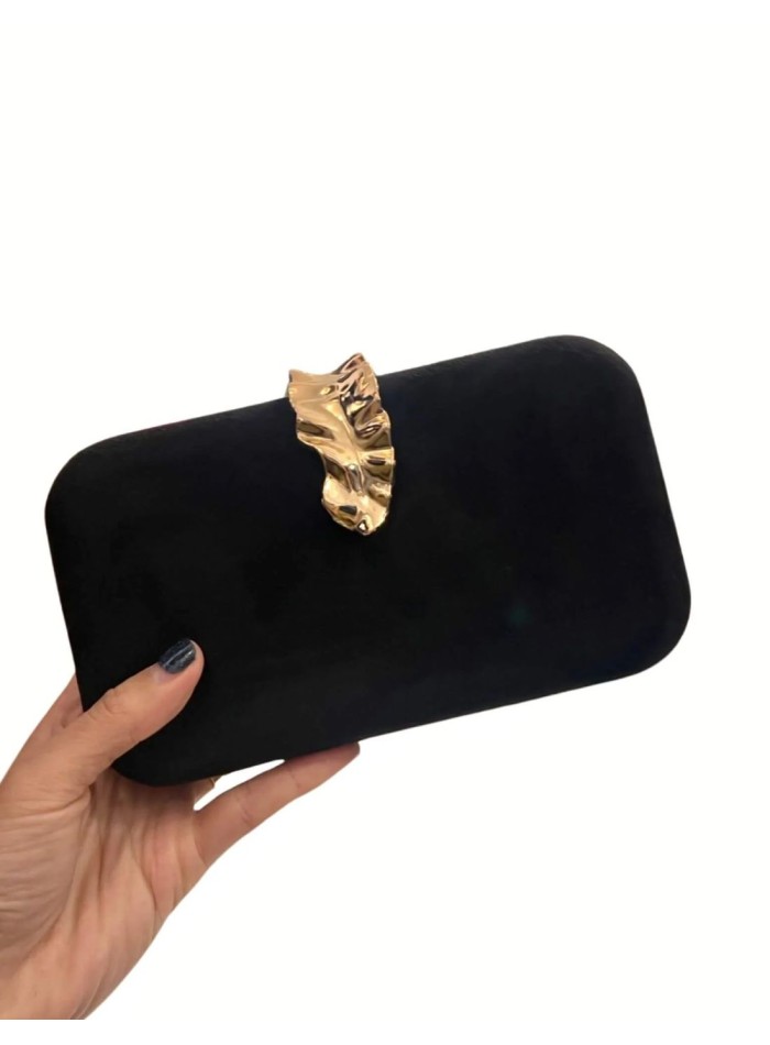 Suede party bag with golden leaf brooch - PERFECT GUEST