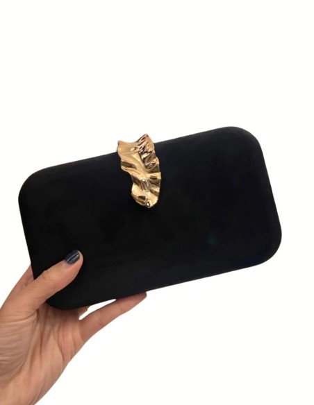 Suede party bag with golden leaf brooch - PERFECT GUEST