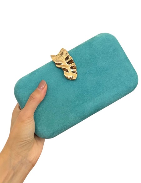 Suede party bag with golden leaf brooch - PERFECT GUEST