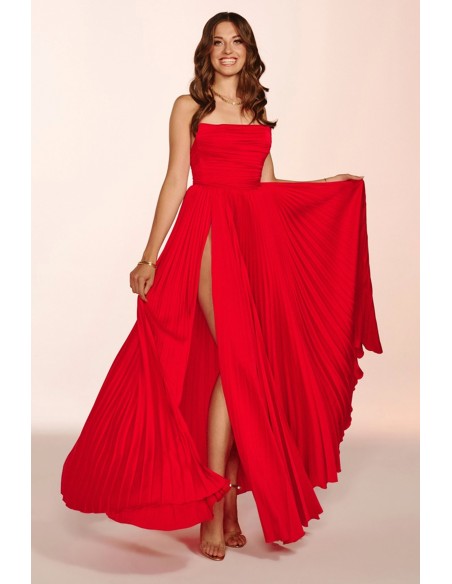 Evening dress with a pleated skirt and draped body