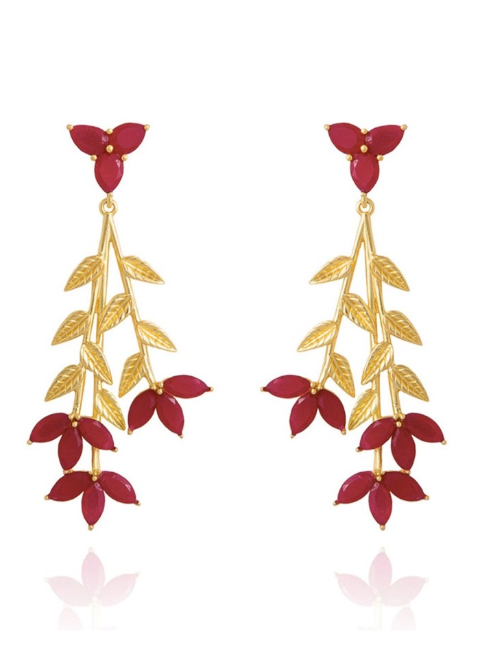 Pendientes de fiesta con rubíes y hojas - Blume de Lavani para INVITADISIMA