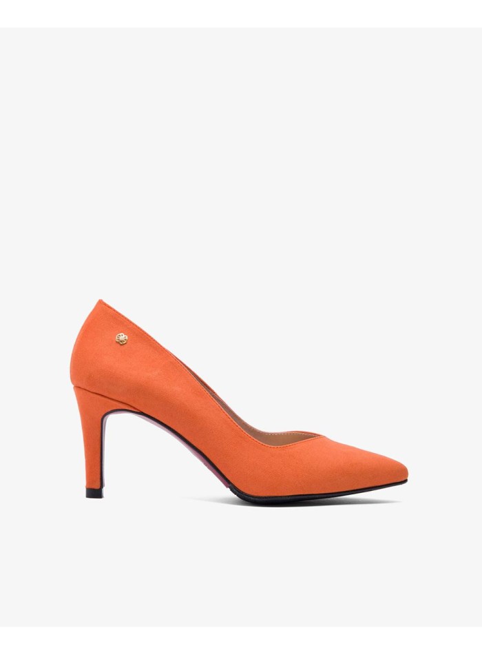 Orange suede closed-toe pump