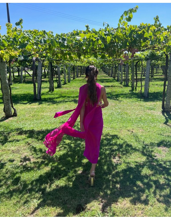 Capa de fiesta larga de gasa fucsia 2