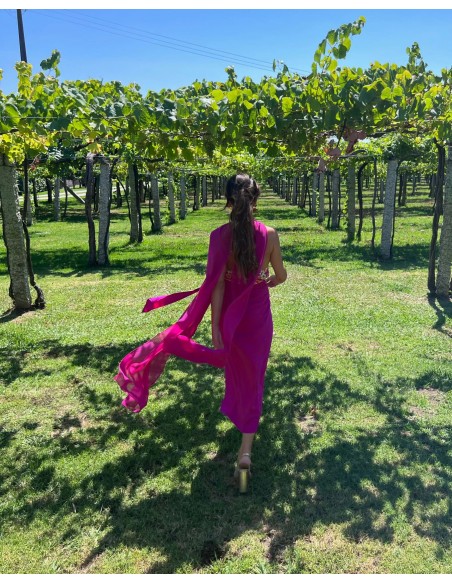 Capa de fiesta larga de gasa fucsia